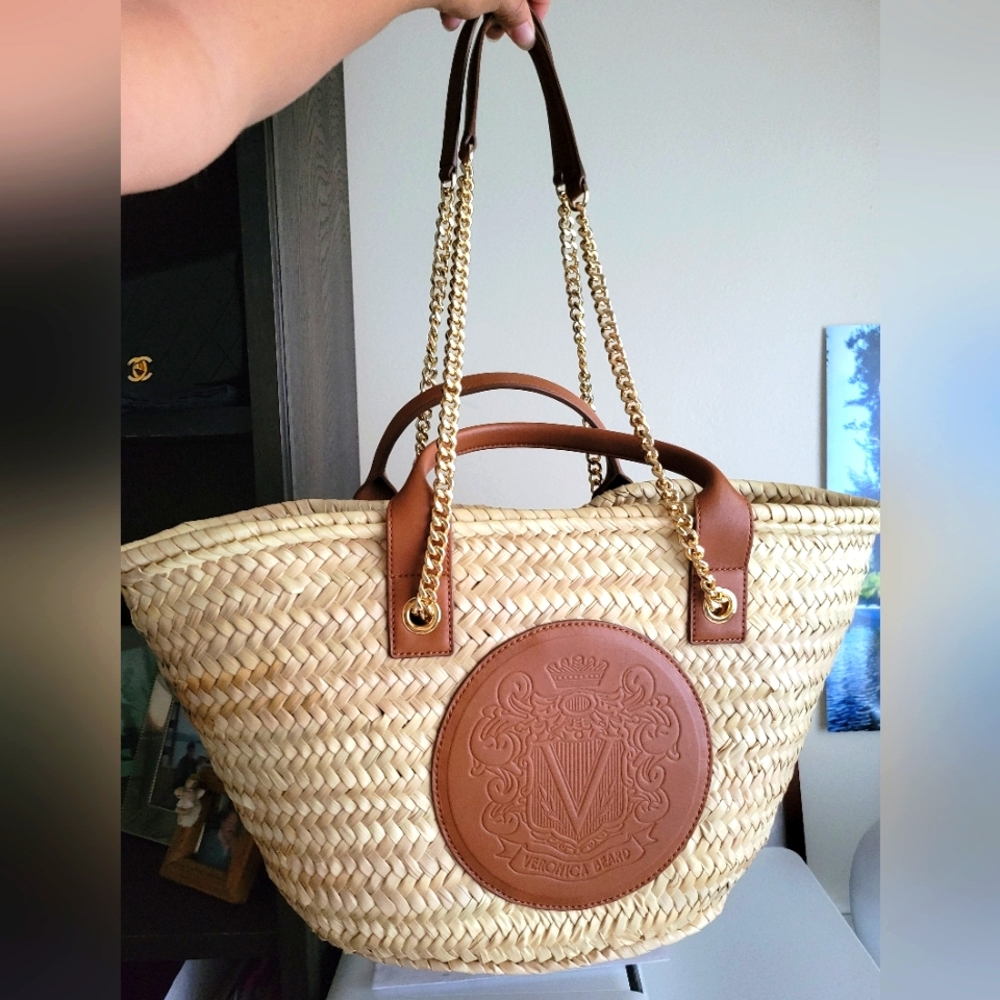 Veronica Beard Crest Straw Tote Market Bag